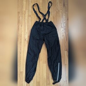 Tour Master Black Motorcycle Rain Pants With Suspenders And Leg Reflector Strip